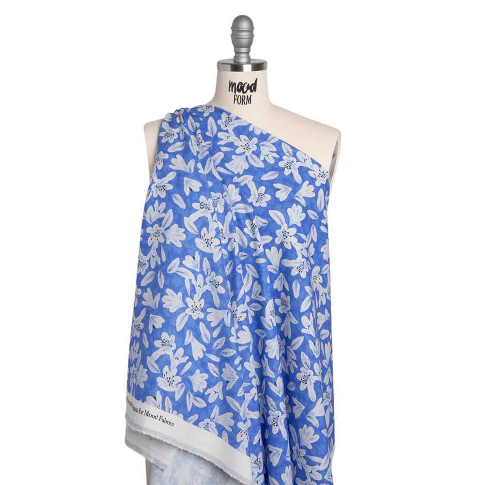 Linen-Rayon Woven - Blue Floral - Daybreak Bloom Print - Mood Exclusive Chariot Collection - Drape