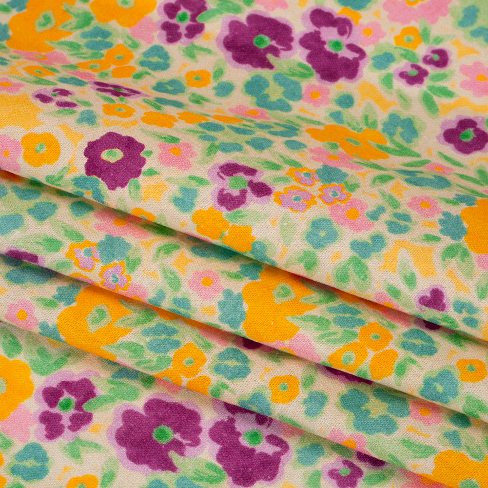 Linen-Rayon Woven - Yellow and Plum Floral - Midsummer Meadow Print - Mood Exclusive Chariot Collection - Folded