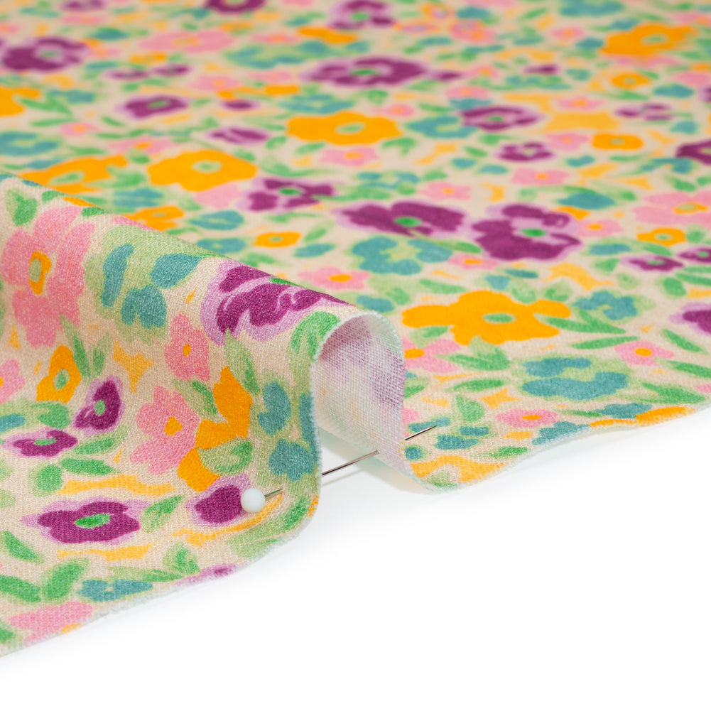 Linen-Rayon Woven - Yellow and Plum Floral - Midsummer Meadow Print - Mood Exclusive Chariot Collection - Detail