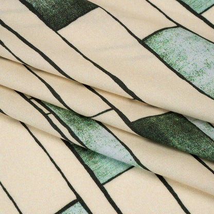 Rayon Challis - Green and Cream Geometric Blocks - Cliffside Climb Print - Mood Exclusive Acadia Collection