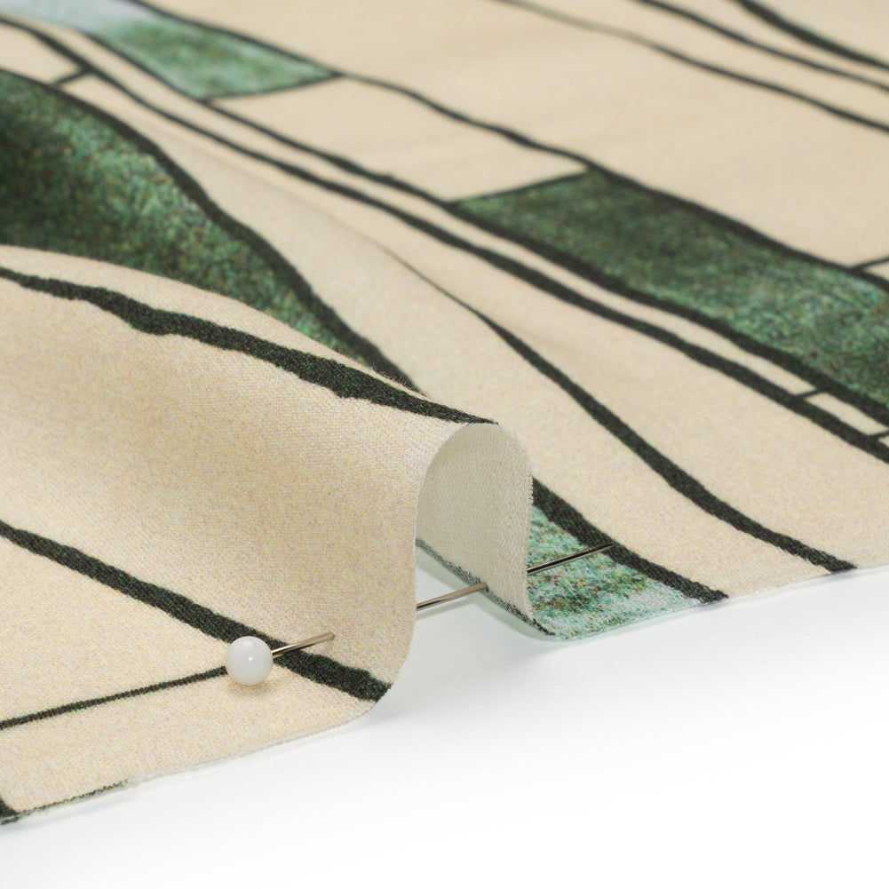 Rayon Challis - Green and Cream Geometric Blocks - Cliffside Climb Print - Mood Exclusive Acadia Collection - Detail
