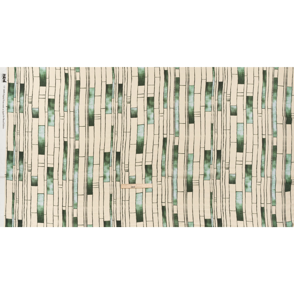 Rayon Challis - Green and Cream Geometric Blocks - Cliffside Climb Print - Mood Exclusive Acadia Collection - Full