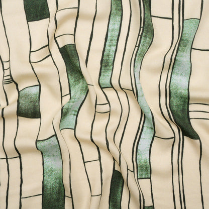 Rayon Challis - Green and Cream Geometric Blocks - Cliffside Climb Print - Mood Exclusive Acadia Collection