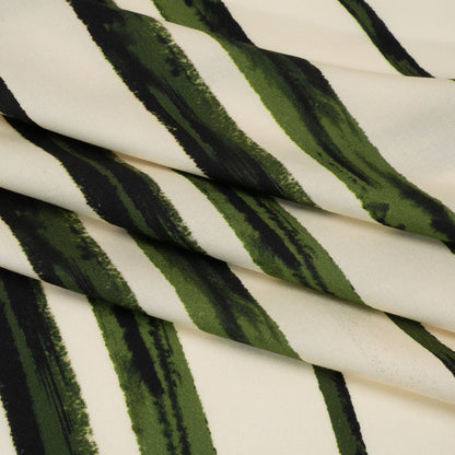 Rayon Challis - Cream and Green Painted Stripes - Verdant Trail Print - Mood Exclusive Acadia Collection