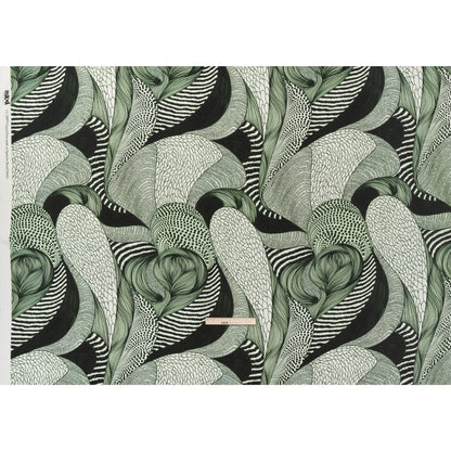 Rayon Challis - Dark Green and White Doodled Patterns - Forest Fantasy Print - Mood Exclusive Acadia Collection