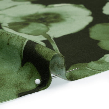 Rayon Challis - Green Painterly Flowers - Coastal Clover Print - Mood Exclusive Acadia Collection