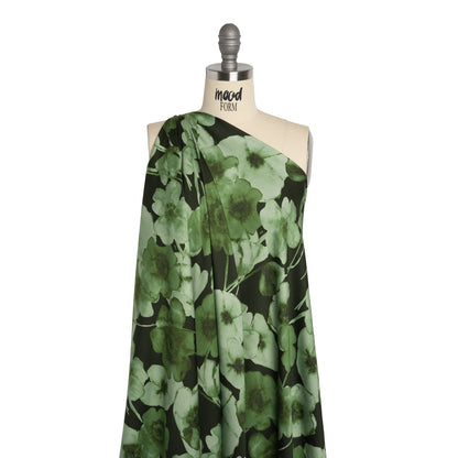 Rayon Challis - Green Painterly Flowers - Coastal Clover Print - Mood Exclusive Acadia Collection