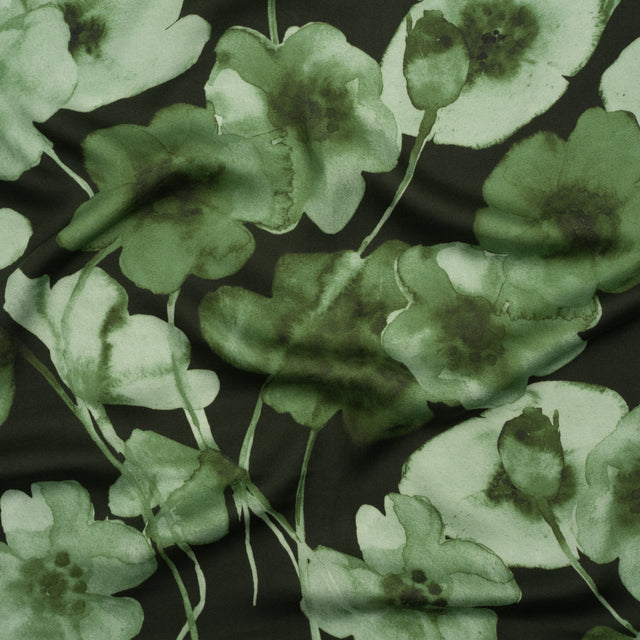 Rayon Challis - Green Painterly Flowers - Coastal Clover Print - Mood Exclusive Acadia Collection