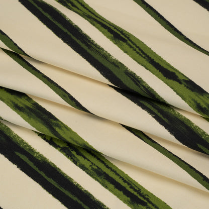 Stretch Cotton Sateen - Cream and Green Painted Stripes - Verdant Trail Print - Mood Exclusive Acadia Collection