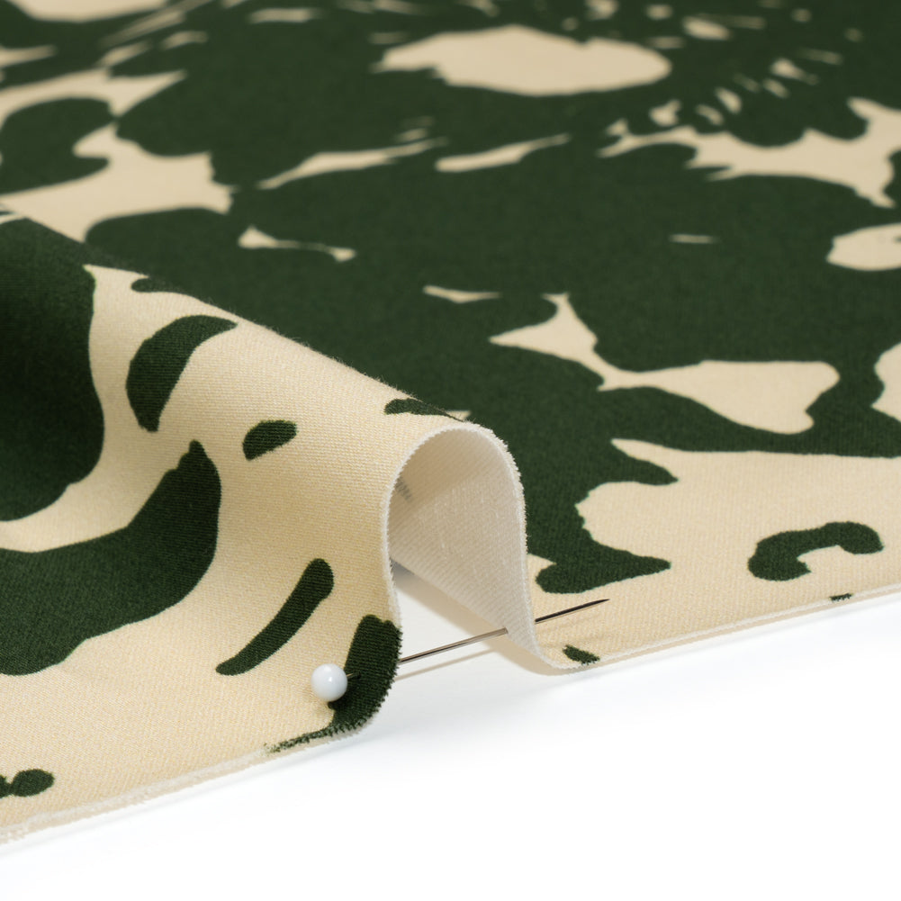 Stretch Cotton Sateen - Hunter Green and Cream Big Floral - Rorschach Rosettes Print - Mood Exclusive Acadia Collection - Detail