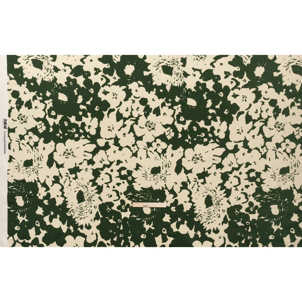 Stretch Cotton Sateen - Hunter Green and Cream Big Floral - Rorschach Rosettes Print - Mood Exclusive Acadia Collection - Full