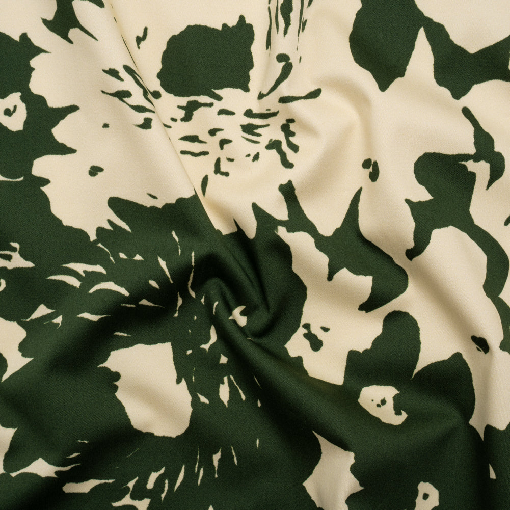 Stretch Cotton Sateen - Hunter Green and Cream Big Floral - Rorschach Rosettes Print - Mood Exclusive Acadia Collection