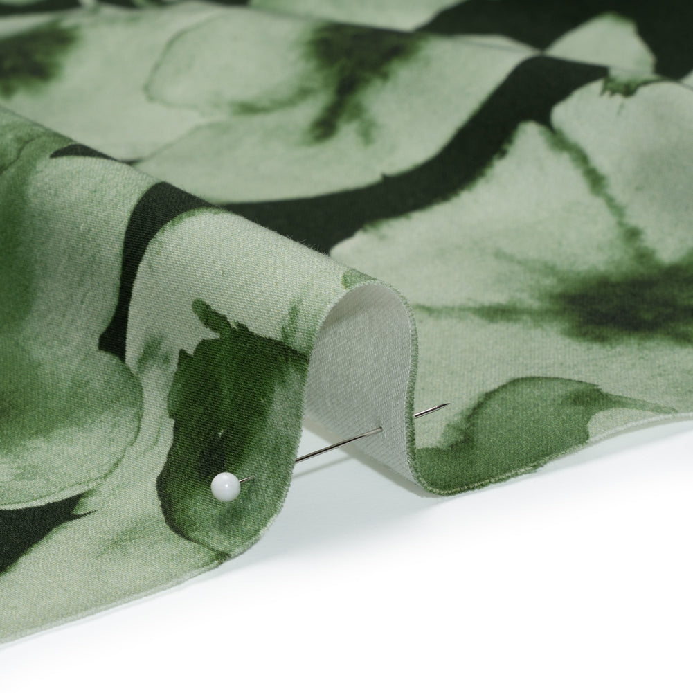 Stretch Cotton Sateen - Green Painterly Flowers - Coastal Clover Print - Mood Exclusive Acadia Collection - Detail