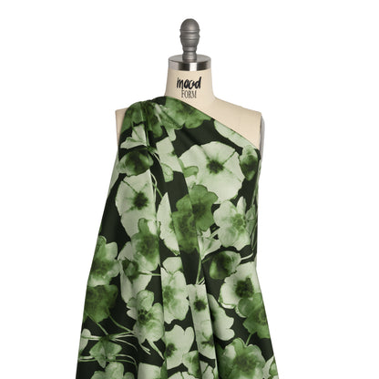 Stretch Cotton Sateen - Green Painterly Flowers - Coastal Clover Print - Mood Exclusive Acadia Collection