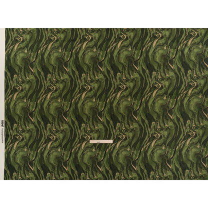 Stretch Cotton Sateen - Green and Beige Abstract Swirls - Painter’s Pond Print - Mood Exclusive Acadia Collection