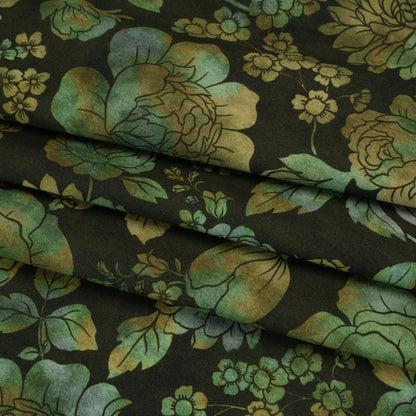 Stretch Cotton Sateen - Green, Olive and Navy Floral - Secret Garden Print - Mood Exclusive Acadia Collection