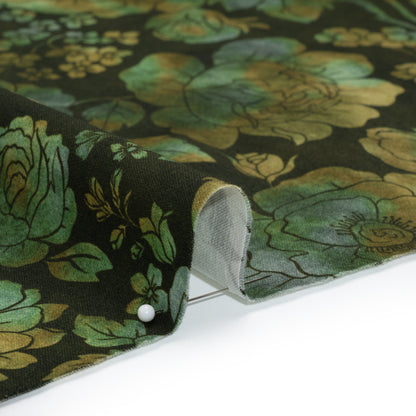 Stretch Cotton Sateen - Green, Olive and Navy Floral - Secret Garden Print - Mood Exclusive Acadia Collection
