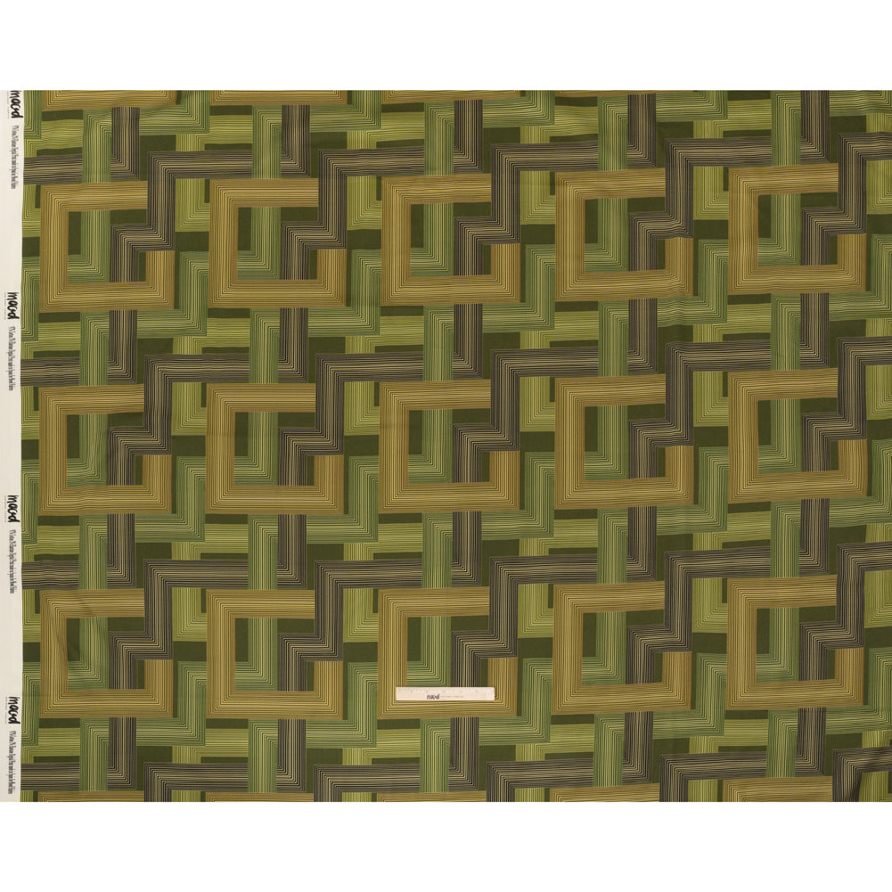 Stretch Cotton Sateen - Olive and Hunter Green Geometric Lines - Hedge Maze Print - Mood Exclusive Acadia Collection - Full