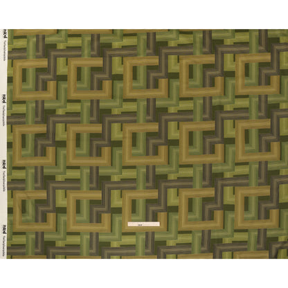 Stretch Cotton Sateen - Olive and Hunter Green Geometric Lines - Hedge Maze Print - Mood Exclusive Acadia Collection