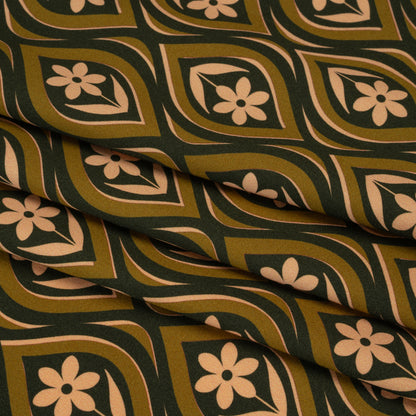Stretch Cotton Sateen - Olive, Hunter Green, and Beige Floral Ogees - Woodland Blooms Print - Mood Exclusive Acadia Collection