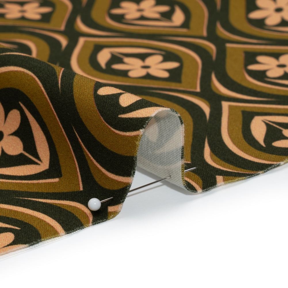 Stretch Cotton Sateen - Olive, Hunter Green, and Beige Floral Ogees - Woodland Blooms Print - Mood Exclusive Acadia Collection - Detail