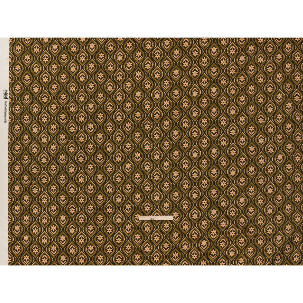 Stretch Cotton Sateen - Olive, Hunter Green, and Beige Floral Ogees - Woodland Blooms Print - Mood Exclusive Acadia Collection - Full