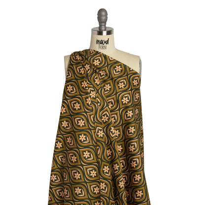 Stretch Cotton Sateen - Olive, Hunter Green, and Beige Floral Ogees - Woodland Blooms Print - Mood Exclusive Acadia Collection