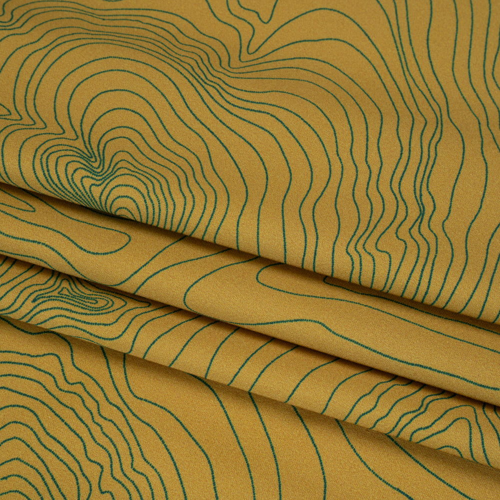 Stretch Cotton Sateen - Olive and Hunter Green Abstract Lines - Topographic Map Print - Mood Exclusive Acadia Collection - Folded