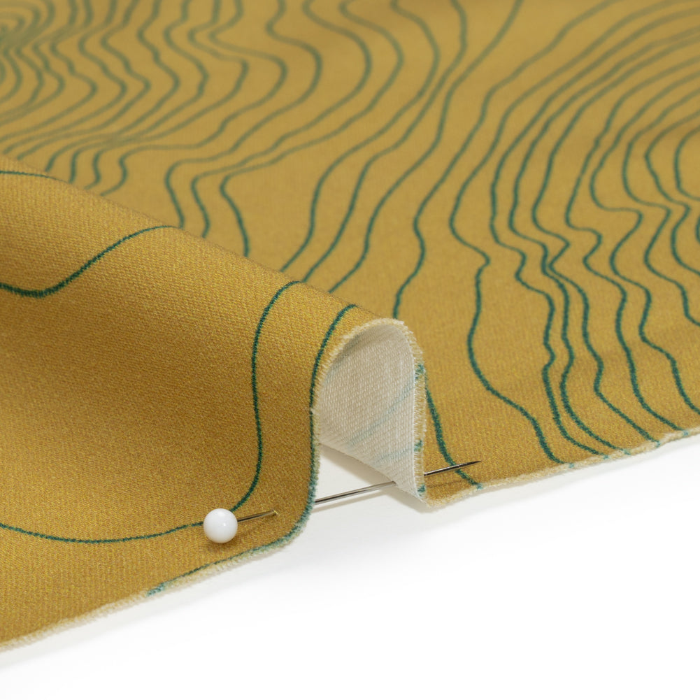 Stretch Cotton Sateen - Olive and Hunter Green Abstract Lines - Topographic Map Print - Mood Exclusive Acadia Collection - Detail