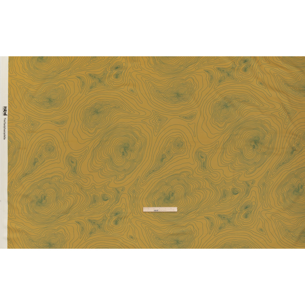 Stretch Cotton Sateen - Olive and Hunter Green Abstract Lines - Topographic Map Print - Mood Exclusive Acadia Collection - Full