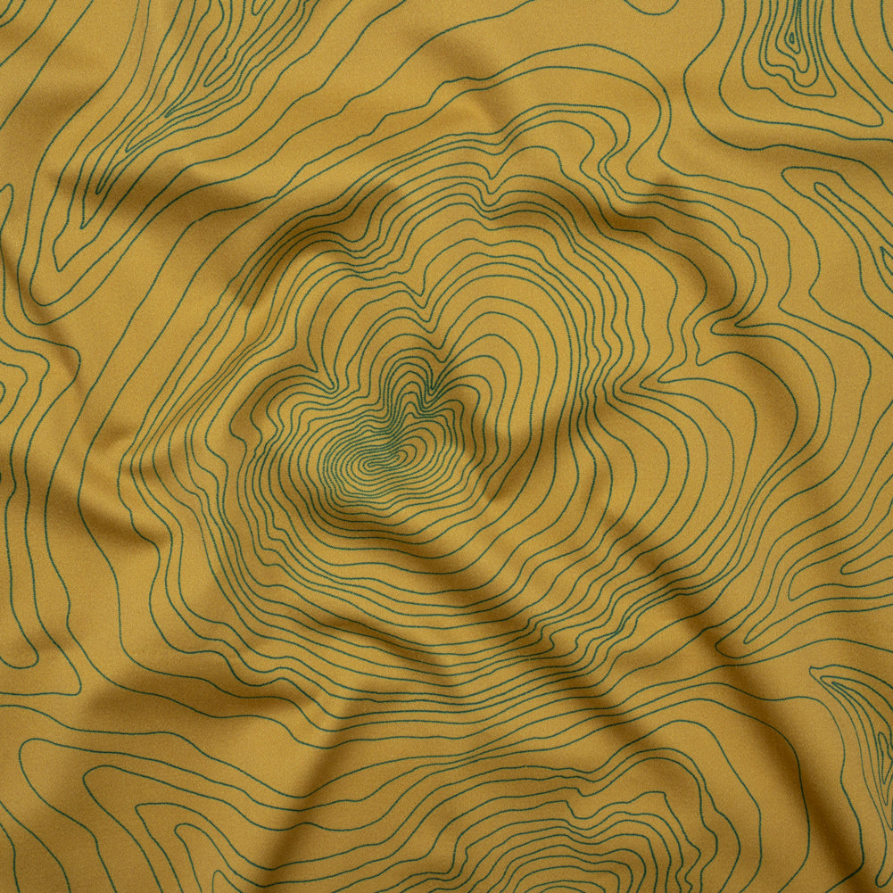 Stretch Cotton Sateen - Olive and Hunter Green Abstract Lines - Topographic Map Print - Mood Exclusive Acadia Collection