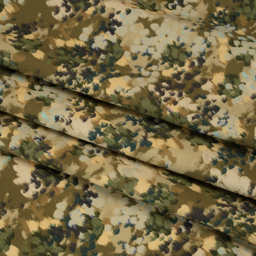 Stretch Cotton Sateen - Olive, Green and Beige Abstract Dots - Forest Lookout Print - Mood Exclusive Acadia Collection - Folded