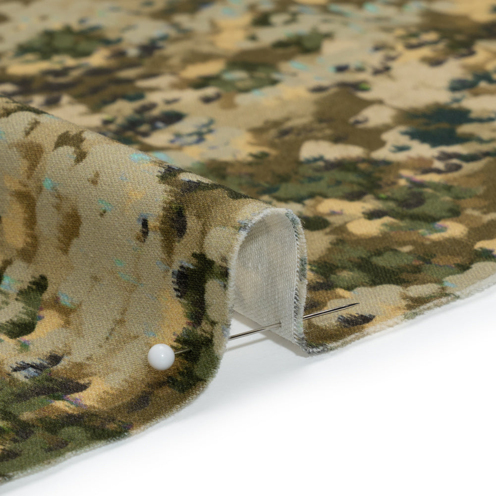 Stretch Cotton Sateen - Olive, Green and Beige Abstract Dots - Forest Lookout Print - Mood Exclusive Acadia Collection - Detail