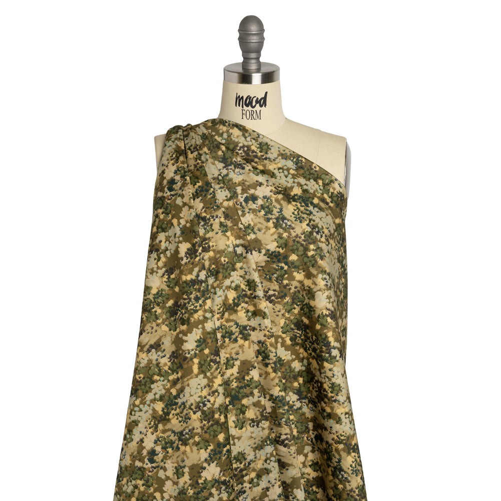 Stretch Cotton Sateen - Olive, Green and Beige Abstract Dots - Forest Lookout Print - Mood Exclusive Acadia Collection - Drape