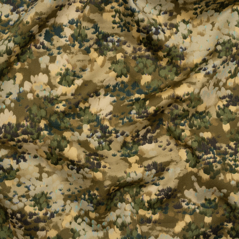 Stretch Cotton Sateen - Olive, Green and Beige Abstract Dots - Forest Lookout Print - Mood Exclusive Acadia Collection