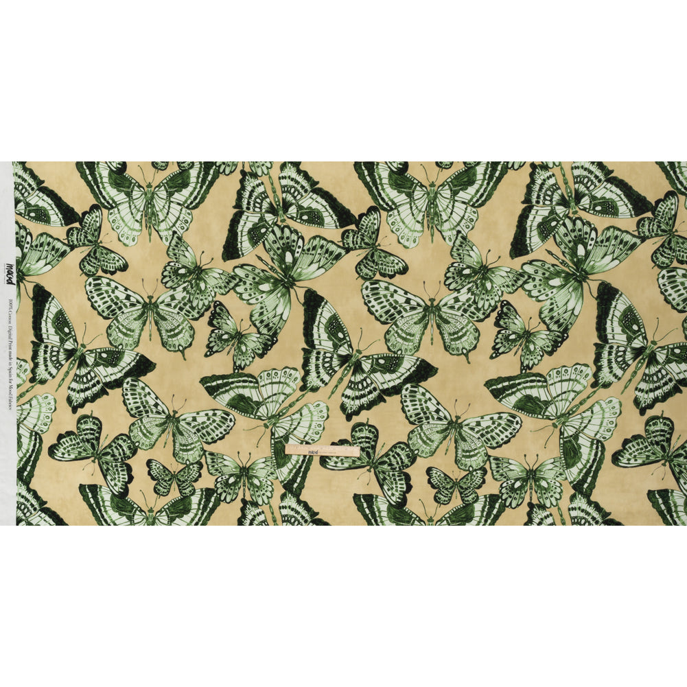 Cotton Voile - Green and Cream Butterflies - Monarch Mountain Print - Mood Exclusive Acadia Collection - Full