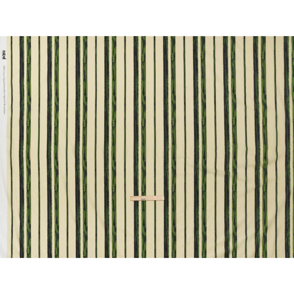 Cotton Voile - Cream and Green Painted Stripes - Verdant Trail Print - Mood Exclusive Acadia Collection - Full
