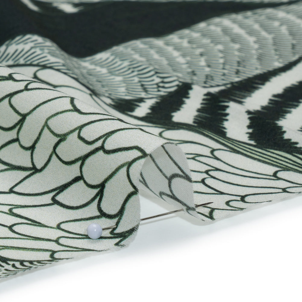 Cotton Voile - Dark Green and White Doodled Patterns - Forest Fantasy Print - Mood Exclusive Acadia Collection - Detail