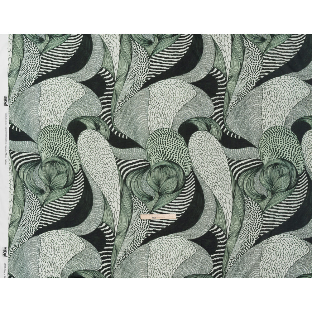 Cotton Voile - Dark Green and White Doodled Patterns - Forest Fantasy Print - Mood Exclusive Acadia Collection - Full
