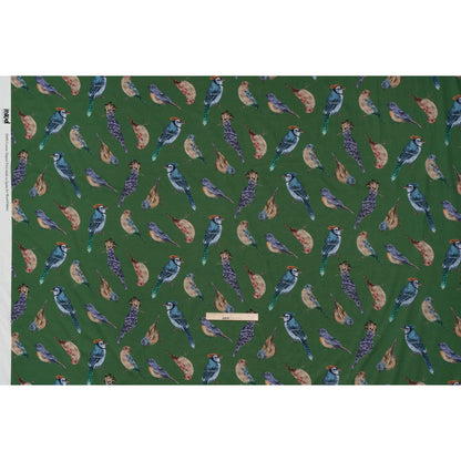 Cotton Voile - Green, Blue and Beige Little Birds - Birdsong Saunter Print - Mood Exclusive Acadia Collection