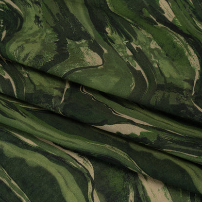 Cotton Voile - Green and Beige Abstract Swirls - Painter’s Pond Print - Mood Exclusive Acadia Collection