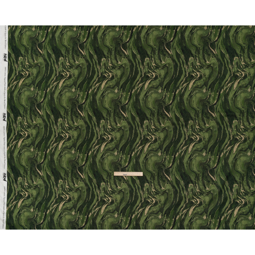 Cotton Voile - Green and Beige Abstract Swirls - Painter’s Pond Print - Mood Exclusive Acadia Collection - Full