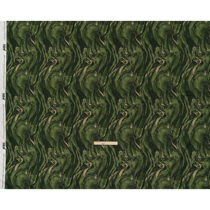 Cotton Voile - Green and Beige Abstract Swirls - Painter’s Pond Print - Mood Exclusive Acadia Collection