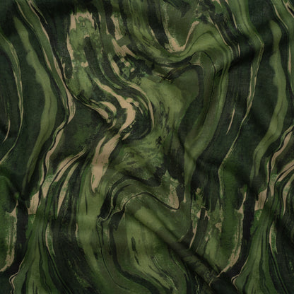 Cotton Voile - Green and Beige Abstract Swirls - Painter’s Pond Print - Mood Exclusive Acadia Collection