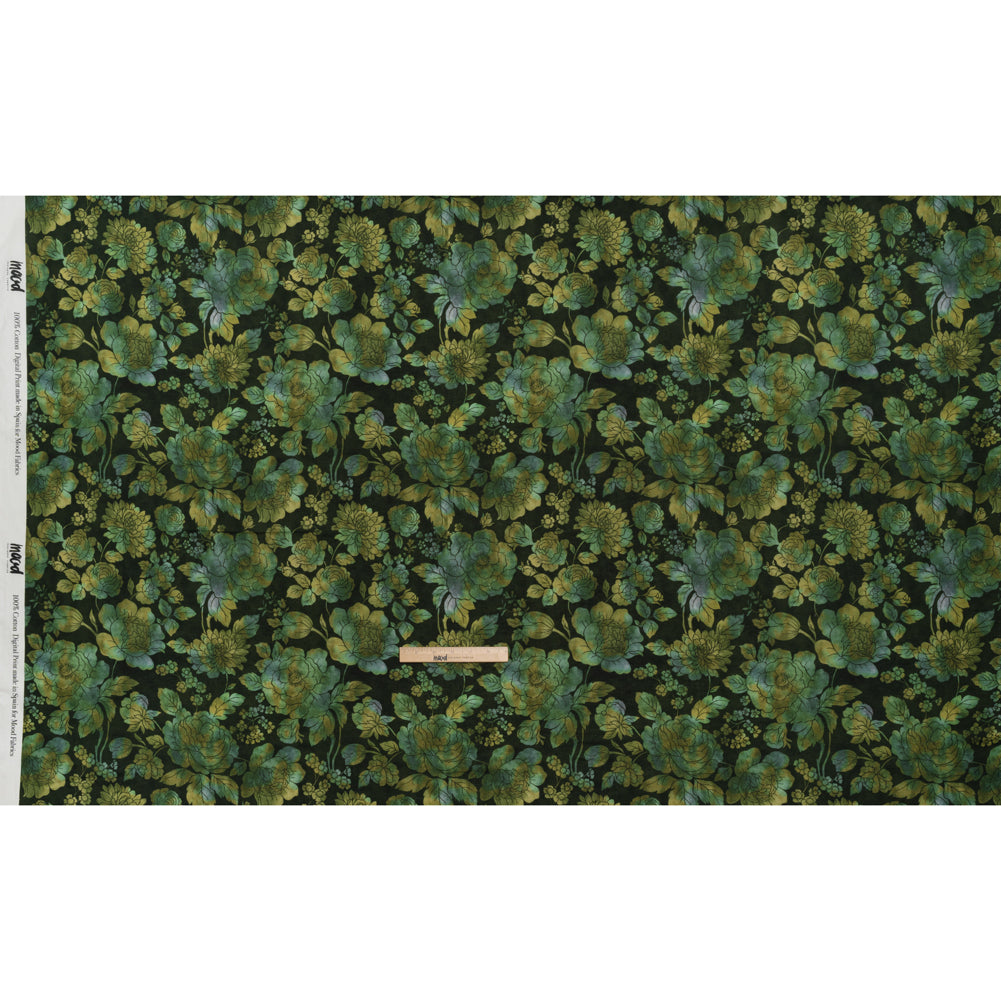 Cotton Voile - Green, Olive and Navy Floral - Secret Garden Print - Mood Exclusive Acadia Collection - Full