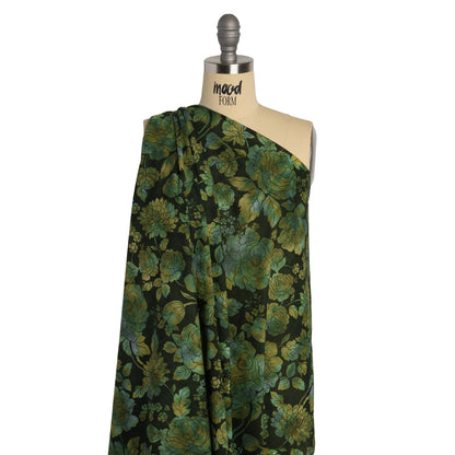 Cotton Voile - Green, Olive and Navy Floral - Secret Garden Print - Mood Exclusive Acadia Collection