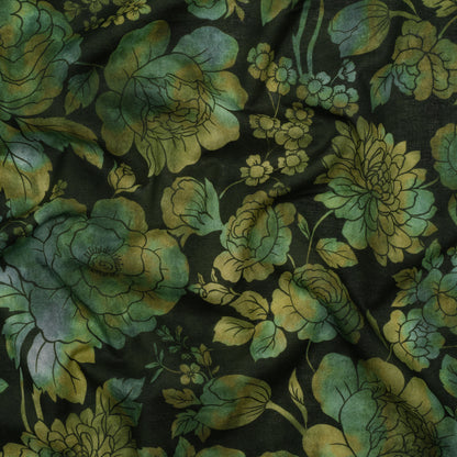 Cotton Voile - Green, Olive and Navy Floral - Secret Garden Print - Mood Exclusive Acadia Collection