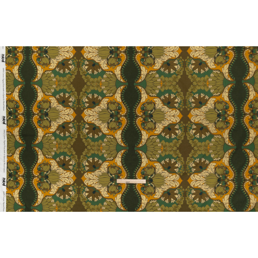Cotton Voile - Olive Green, Teal and Mango Orange Wavy Floral Stripes - Nymph’s Harvest Print - Mood Exclusive Acadia Collection - Full
