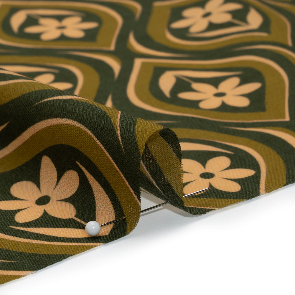 Cotton Voile - Olive, Hunter Green, and Beige Floral Ogees - Woodland Blooms Print - Mood Exclusive Acadia Collection - Detail