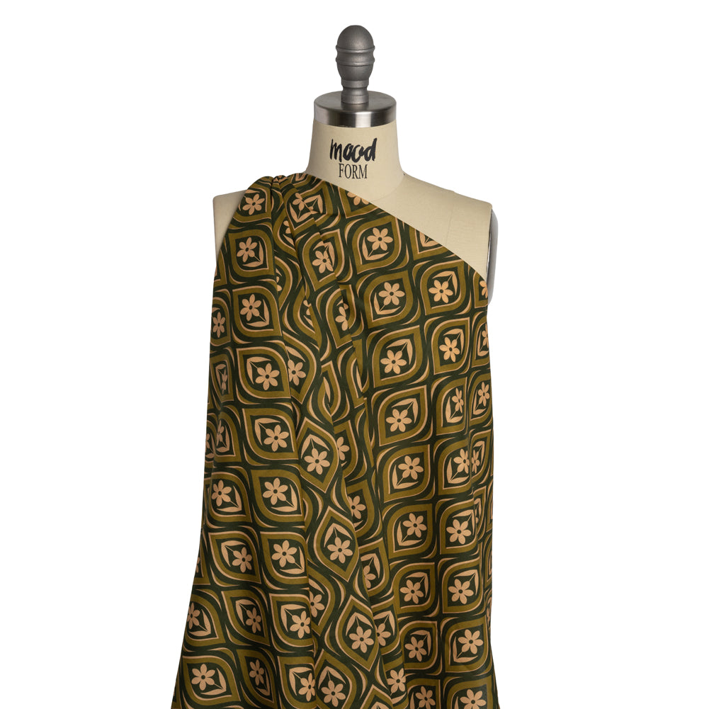 Cotton Voile - Olive, Hunter Green, and Beige Floral Ogees - Woodland Blooms Print - Mood Exclusive Acadia Collection - Drape